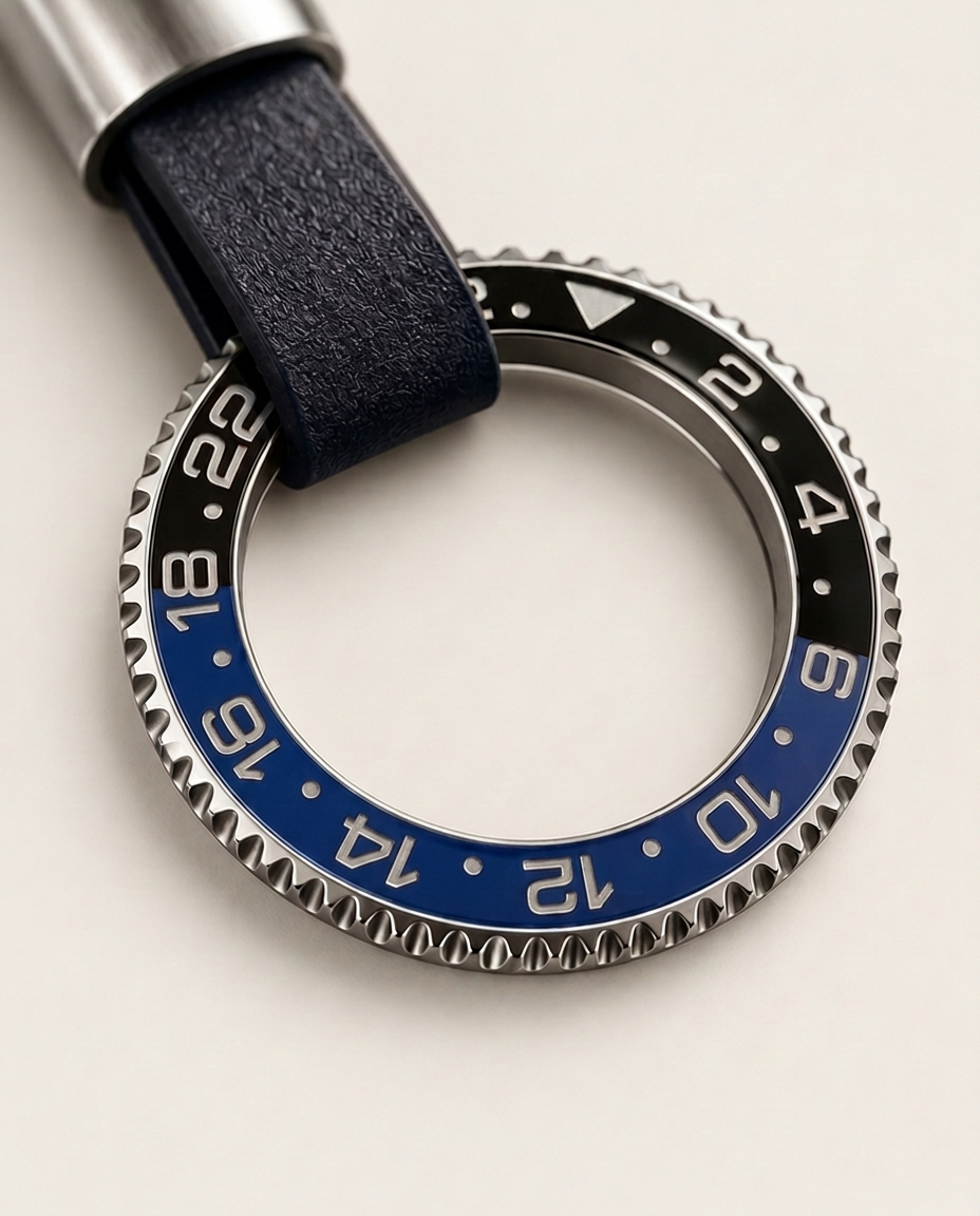 The Bezelle Keychain, Bleu/Noir